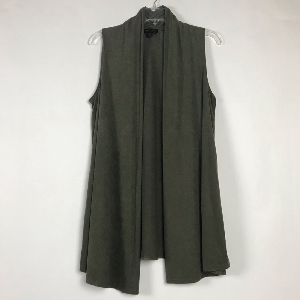 AB Studio Faux Suede Open Front Olive Vest - Picture 2 of 9